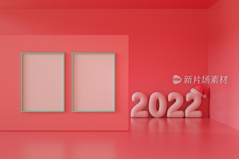 2022年新年，Santa Hat with Podium, Platform, Exhibition Room